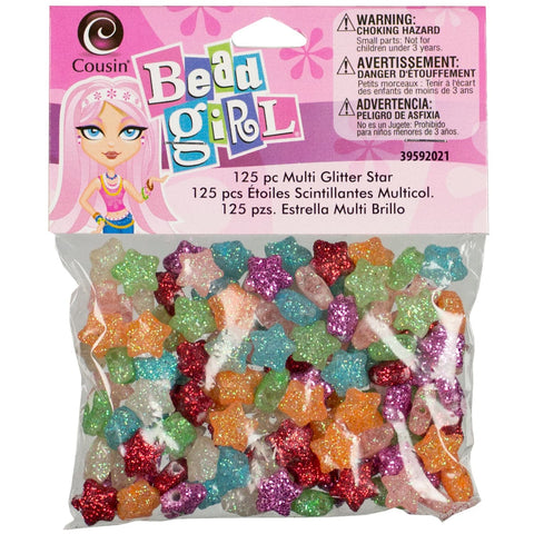 Bead Girl Glitter Star Beads 125/Pkg-Assorted Colors