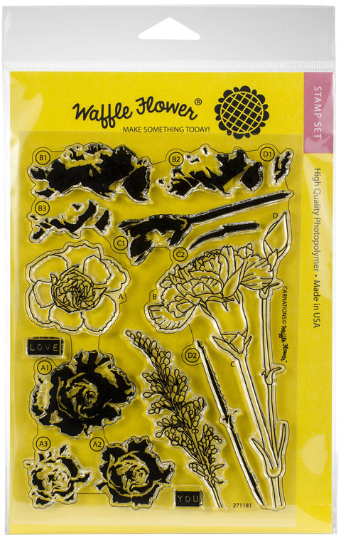 Waffle Flower Crafts Clear Stamp 5"X7"-Carnations
