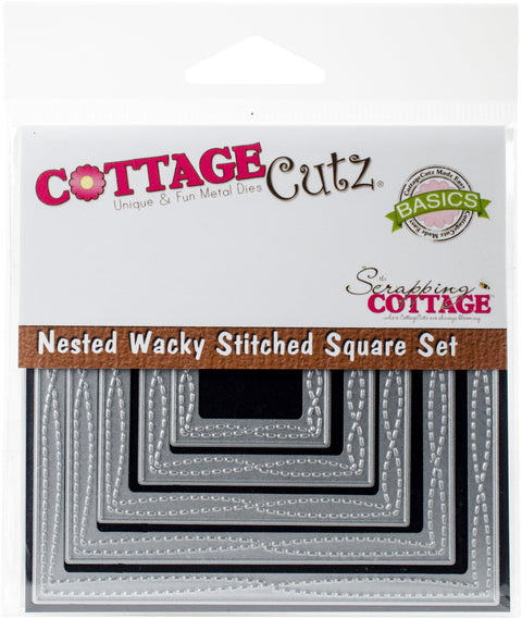 CottageCutz Nested Dies 5/Pkg-Wacky Stitched Square