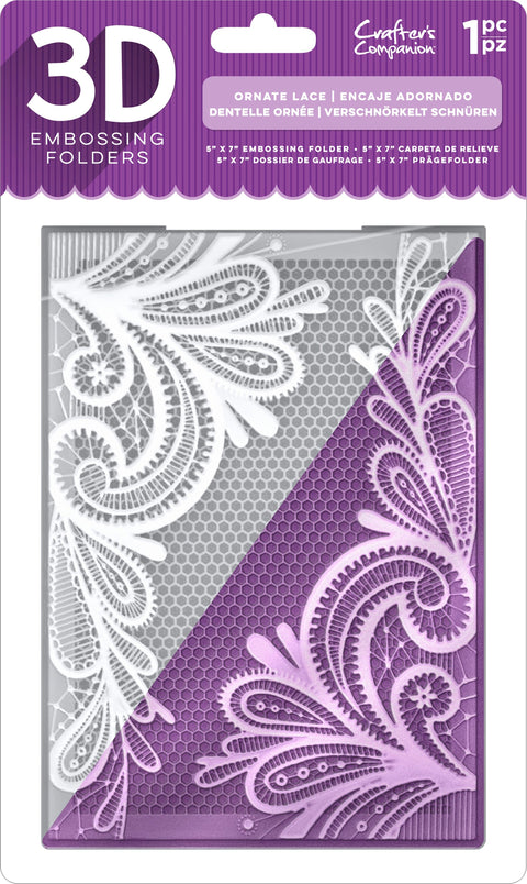 Crafter's Companion 3D Embossing Folder 5"X7"-Ornate Lace