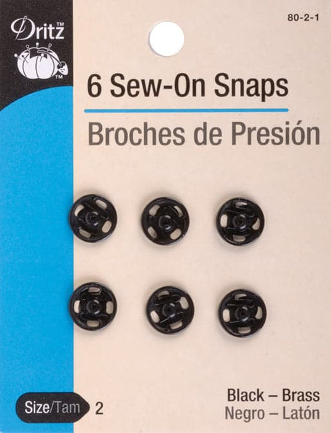 Dritz Sew-On Snaps 6/Pkg-Black Size 2