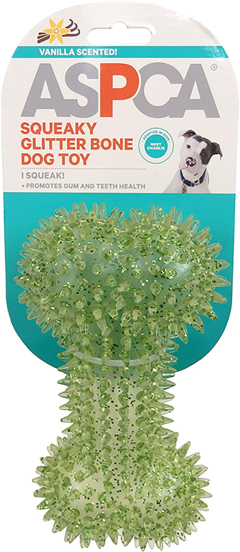 ASPCA Squeaky Glitter Bone Dog Toy-Green
