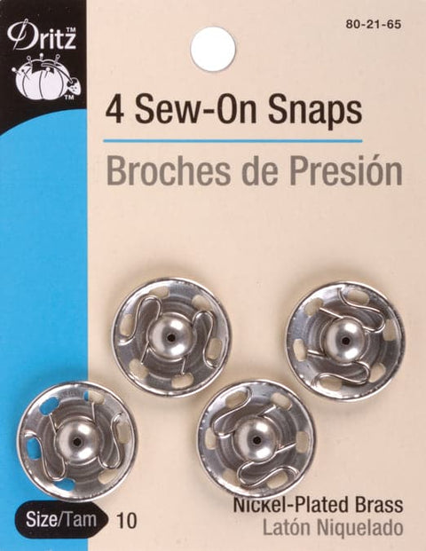 Dritz Sew-On Snaps 4/Pkg-Nickel-Plated Brass Size 10