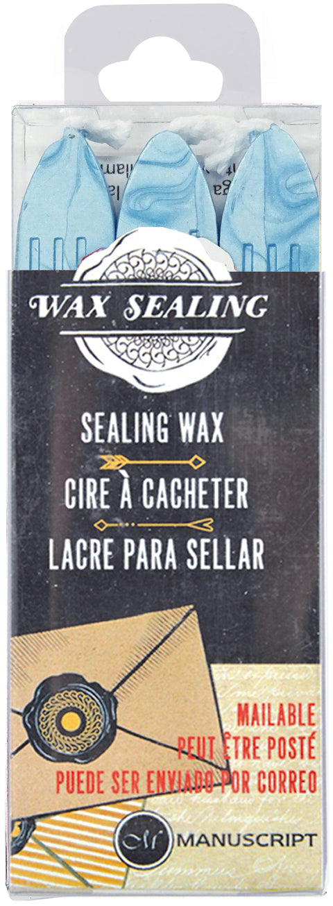 Manuscript Traditional Sealing Wax Sticks W/Wick 3/Pkg-Blue