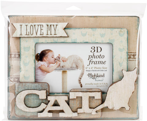 Highland Woodcrafters 6"x4" Wooden 3D Photo Frame-I Love My Cat