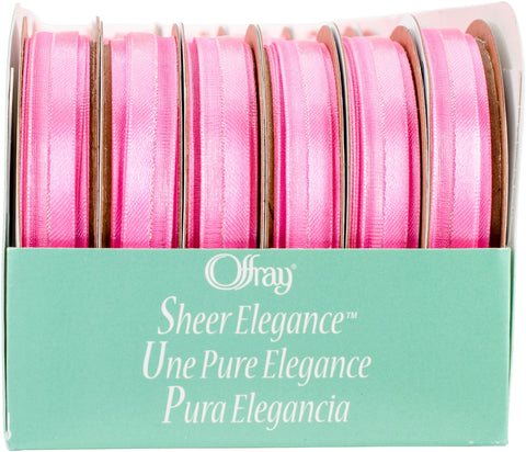 Offray Sheer Elegance Boxed Ribbon Assortment 24/Pkg-Hot Pink