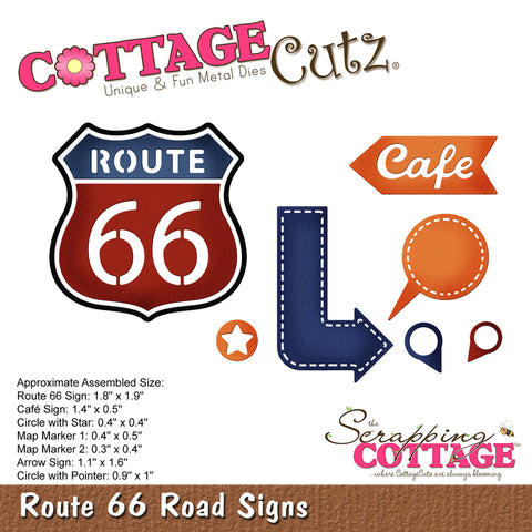 CottageCutz Dies-Route 66 Road Signs .3" To 1.9"