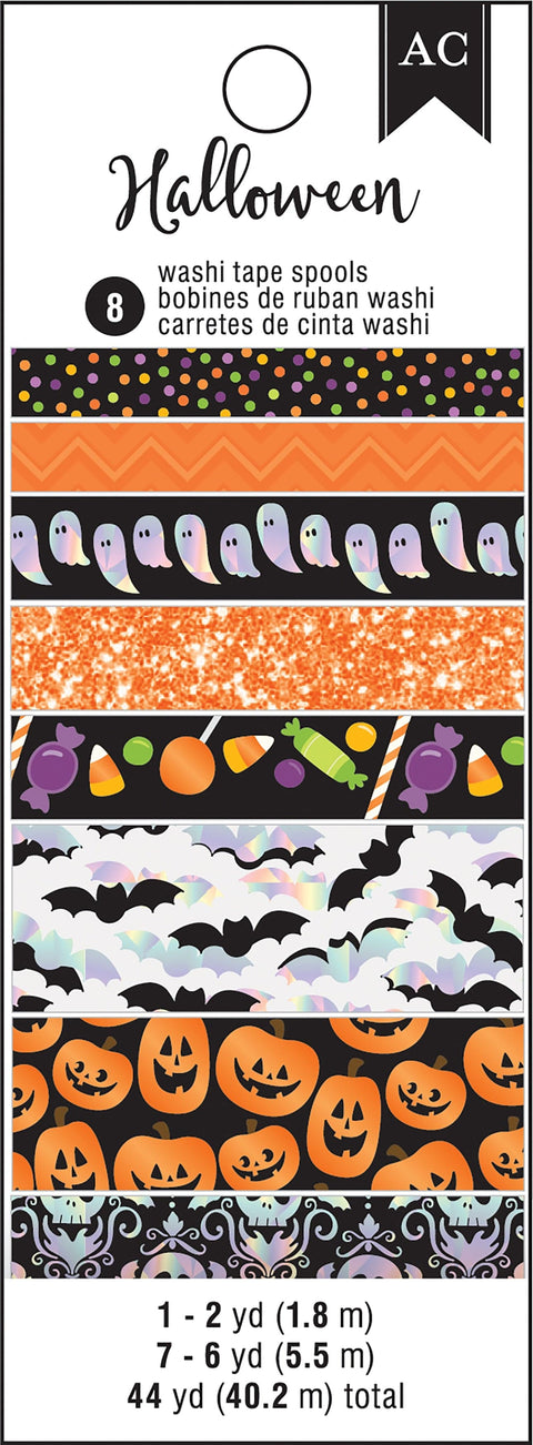 American Crafts Halloween Washi Tape 8/Pkg-W/Holographic, Glitter & Foil Accents