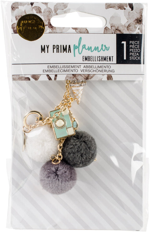 My Prima Planner Pom Pom Key Chain Adornment-Snow & Mint