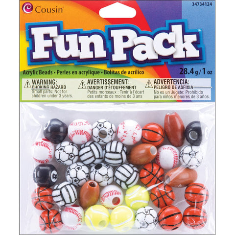 Fun Pack Acrylic Sports Beads 1oz-Assorted Balls