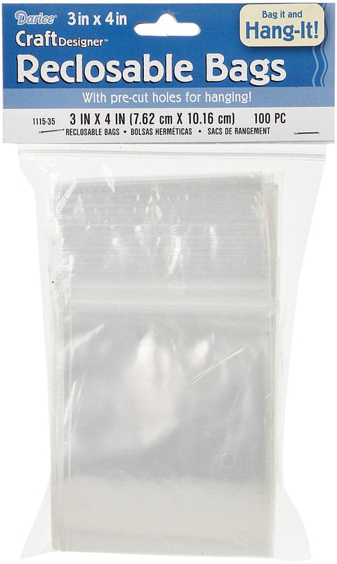 Darice Reclosable Bags W/Hole For Hanging 100/Pkg-3"X4" Clear