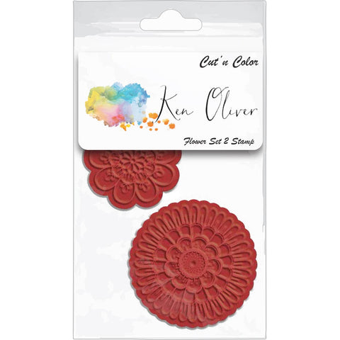 Ken Oliver Cut 'n Color Cling Stamp-Flower Set 2
