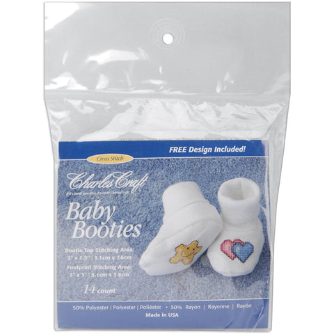 Charles Craft Baby Booties 14 Count-White
