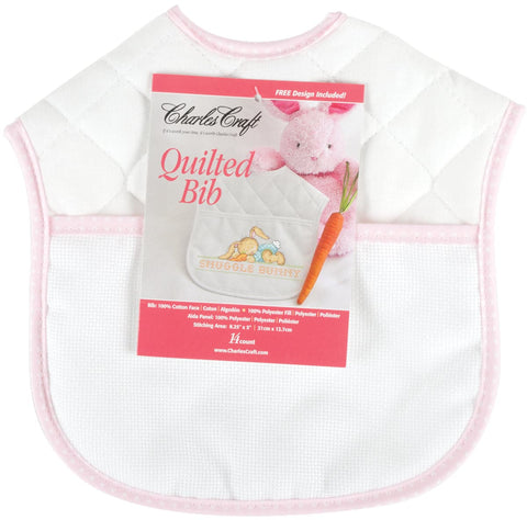 Charles Craft Quilted Baby Bib 14 Count 9"X9"-Pink Polka Dots