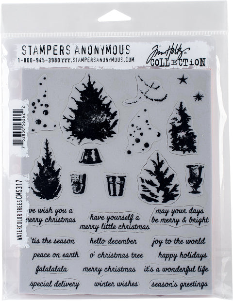 Tim Holtz Cling Stamps 7"X8.5"-Watercolor Trees