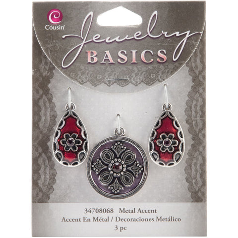 Jewelry Basics Metal Accents-Silver & Purple Round & Teardrops 3/Pkg
