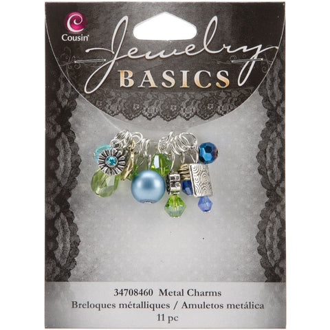 Jewelry Basics Metal Charms-Aqua Glass & Metal Bead Cluster 11/Pkg