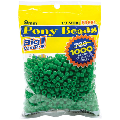 Pony Beads 6mmX9mm 1,000/Pkg-Opaque Green