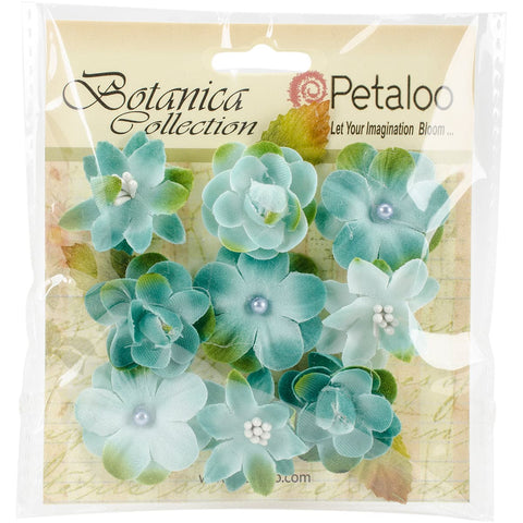 Petaloo Botanica Baby Blooms 9/Pkg-Teal, 1.25"