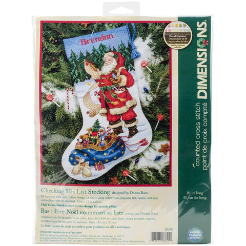 Dimensions Counted Cross Stitch Kit 16" Long-Checking His List Stocking (14 Count)