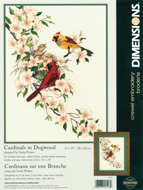 Dimensions Crewel Embroidery Kit 11"X15"-Cardinals In Dogwood