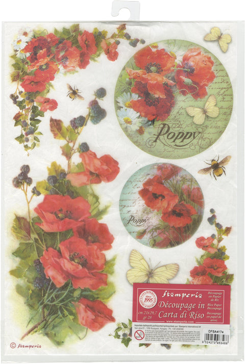 Stamperia Rice Paper Sheet A4-Poppies