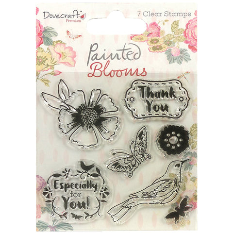 Dovecraft Painted Blooms Clear Stamps-Thank You