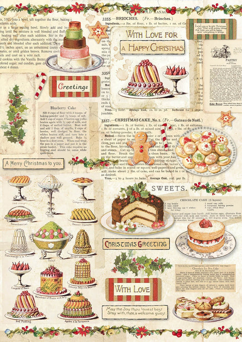 Stamperia Rice Paper Sheet A4-Christmas Vintage Patisserie