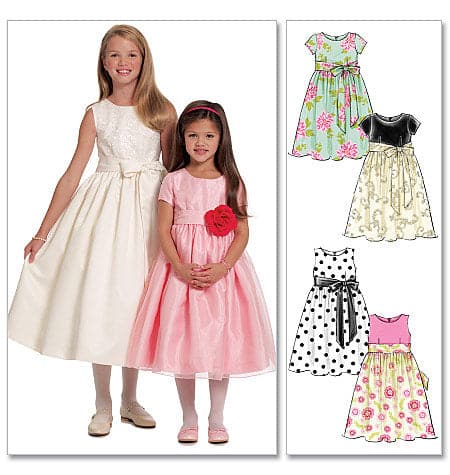 McCalls Childrens Girls Lined Dresses & Sash-CCE (3-4-5-6)