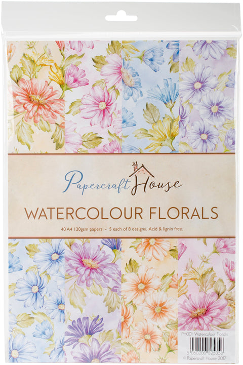 Papercraft House A4 Paper Pack 40 Sheets-Watercolor Florals