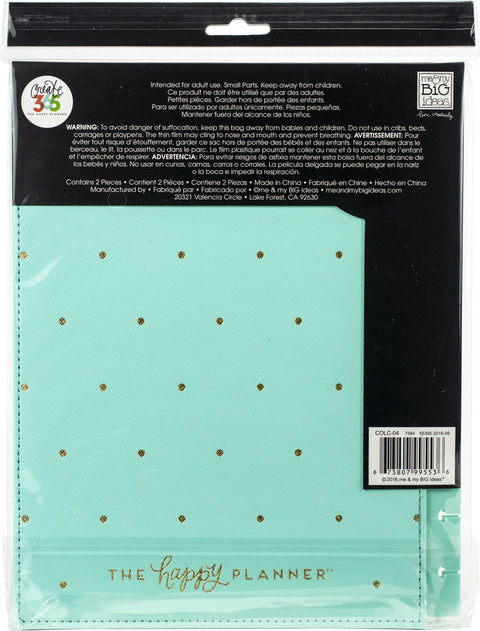 Happy Planner Medium Snap-In Hard Planner Cover 9.75"X7.75"-Turquoise W/Gold Dots