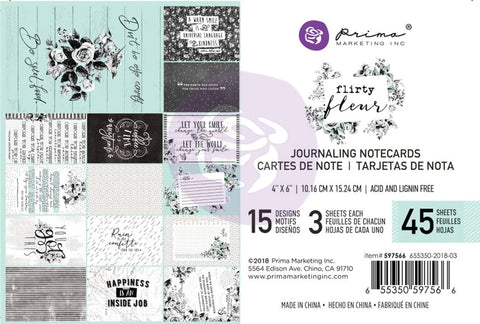 Prima Marketing Flirty Fleur Journaling Cards 4"X6" 45/Pkg-15 Designs/3 Each
