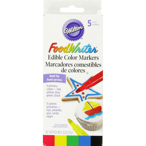 Food Writer Bold Tip Edible Color Markers .35oz 5/Pkg-Primary