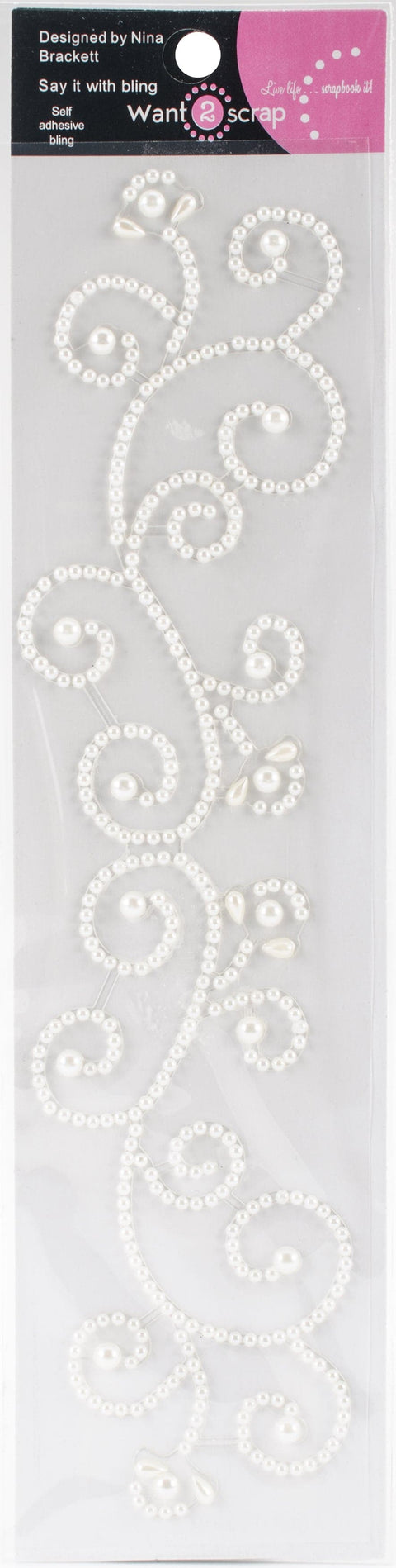 Want2Scrap Adhesive Swirls Bling by Nina Brackett-Couture White Pearls