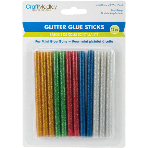 Craft Medley Dual-Temp Mini Glitter Glue Sticks-.27"X4" 12/Pkg