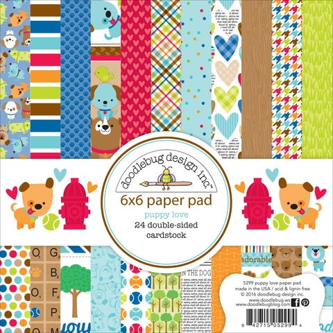 Doodlebug Double-Sided Paper Pad 6"X6" 24/Pkg-Puppy Love, 12 Designs/2 Each