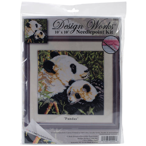 Design Works Needlepoint Kit 10"X10"-Pandas-Stitched In Yarn