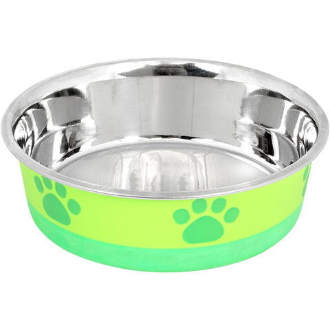 Non-Skid Bonded Stainless Steel Bowl 1pt-Lime With Green Print