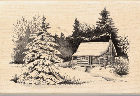 Inkadinkado Mounted Rubber Stamp 2.75"X4"-Snowy Cabin