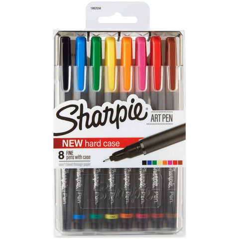 Sharpie Fine Point Art Pen W/Hardcase 8/Pkg-Assorted