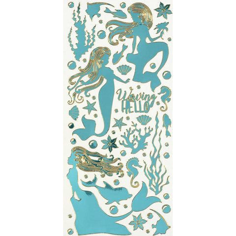 Hot Off The Press Dazzles Stickers 4"X9"-Mermaids-Mirror Teal