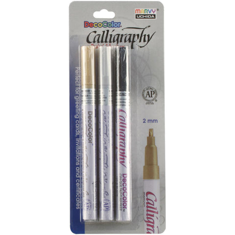 DecoColor Calligraphy Opaque Paint Marker Set 2mm 3/Pkg-Gold, Silver & Black