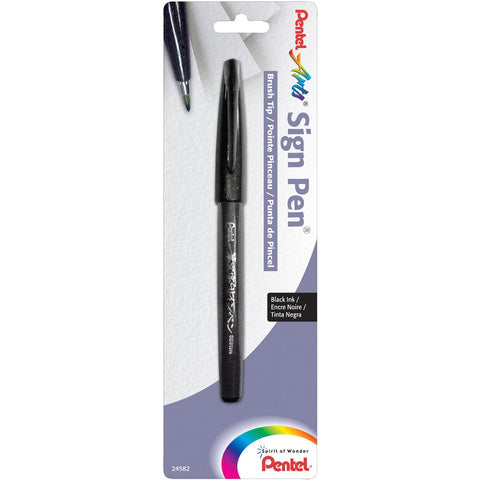 Pentel Arts Sign Pen With Brush Tip-Black