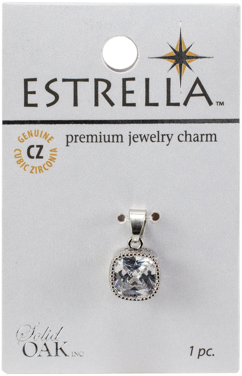 Estrella (TM) Metal Pendant W/Cubic Zirconia Charm-Cushion Drop