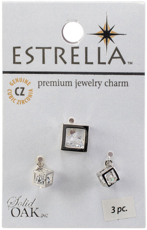 Estrella (TM) Metal Pendant W/Cubic Zirconia Charm-Floating Cube Drops