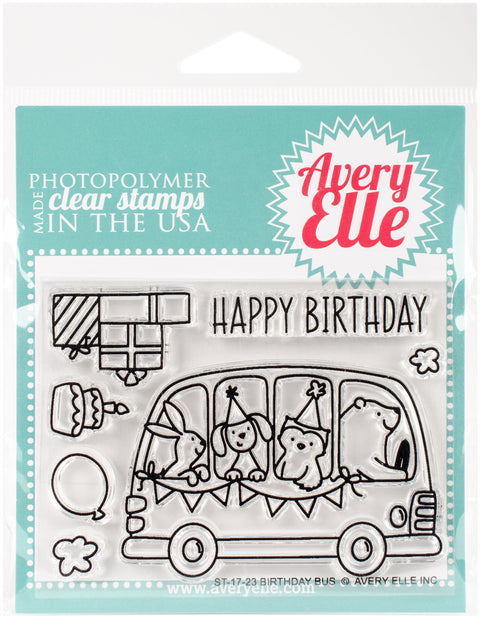 Avery Elle Clear Stamp Set 4"X3"-Birthday Bus