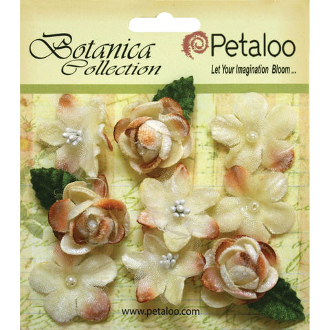 Petaloo Botanica Vintage Velvet Flowers 9/Pkg-Ivory, 1" - 1.5"