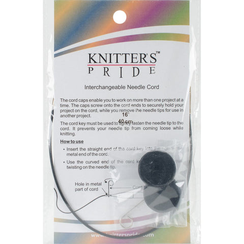 Knitter's Pride-Interchangeable Cords 8"(16"w/tips)-Black W/Gold Plated