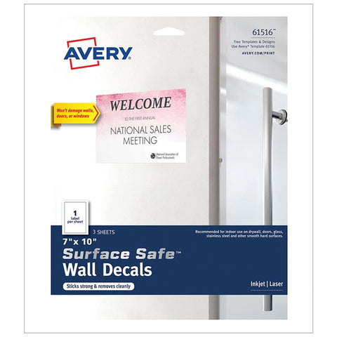 Surface Safe&reg; Wall Decals, Removable Adhesive ,7" x 10" Labels, Pack of 3