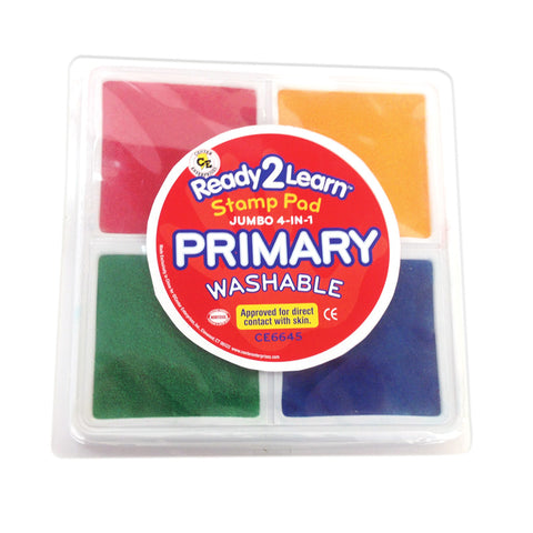 Jumbo 4-in-1 Washable Stamp Pad - Red, Yellow, Green, Blue - Pack of 3